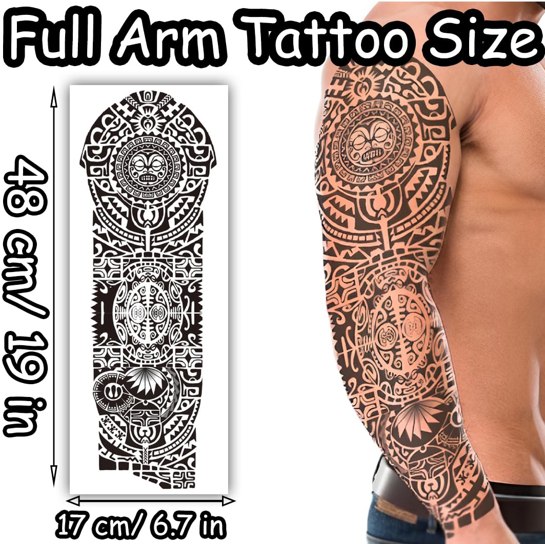 S.A.V.I Tribal Full Arm Temporary Tattoo for Men (48x17cm) – Waterproof, Black Realistic Design – Safe, Non-Toxic, Long-Lasting Body Art Sticker for Parties, Festivals, Cosplay & Events