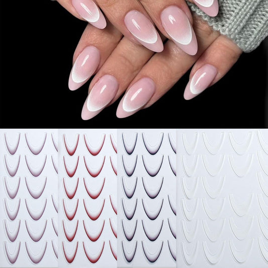 S.A.V.I 4 Sheets Gradient Ombre French Manicure Nail Art Stickers – Self-Adhesive V-Tip Design for DIY Nails – Multi-Color White Black Red Lavender – Easy Peel & Apply, 9x7 cm