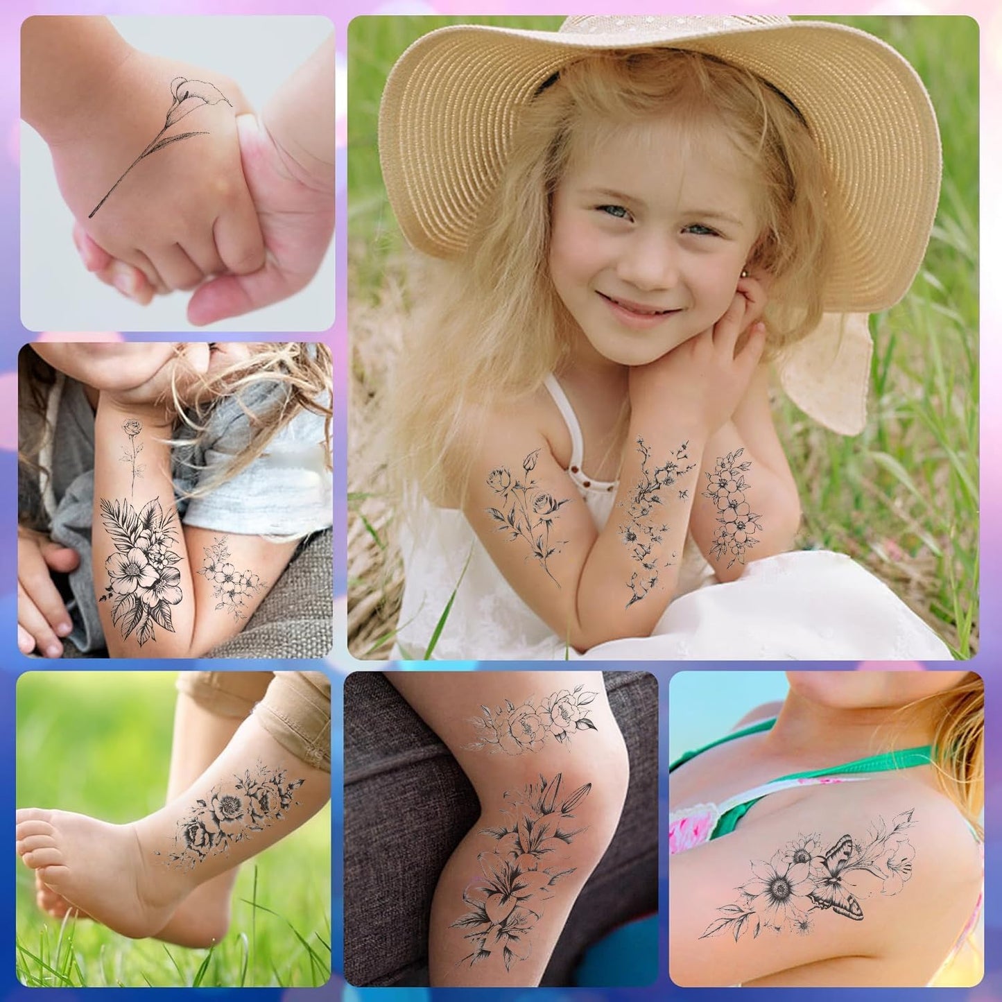 S.A.V.I 10 Sheets Black Floral Temporary Tattoos for Women & Kids | Waterproof Non-Toxic Body Art Stickers | Long-Lasting Skin-Friendly Tattoo for Arm, Wrist, Hand | Easy to Apply & Remove