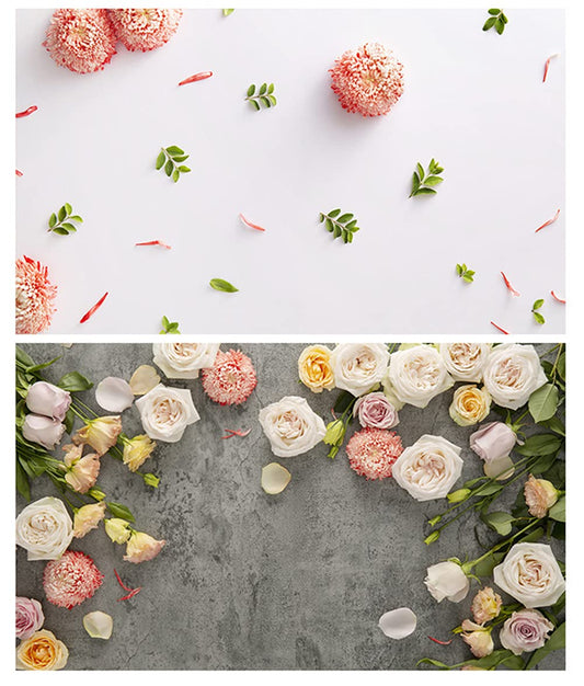 SAVIAURA 1 Sheet 2 in 1 3D Flat Lay Tabletop Double-Sided Photography Backdrop Photo Studio Flatlay Background PVC Wrinkle-Free for Small Product Shoot (Big Rose Flowers Grey Pattern)