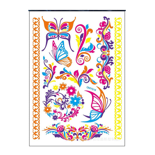 S.A.V.I Neon Temporary Tattoos, UV Color Tattoos For Men Women, Body Face Art, Flowers, Big Butterfly Armband Tattoo, Flash Fake Waterproof Fluorescent Tattoo Stickers, Size- 21x15CM
