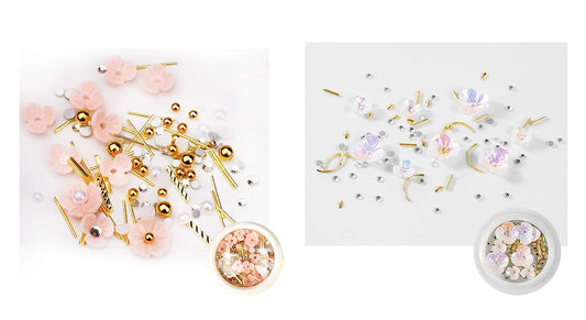 S.A.V.I (Set of 2) Nail Art Set Rivet Rhinestone Resin Decoration Shell Flower Pink Golden Sticks Beads