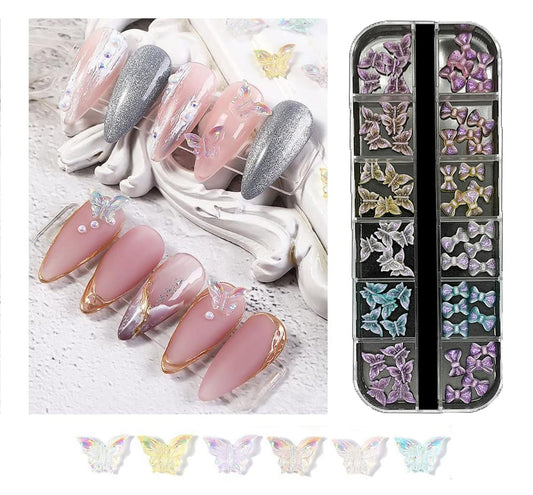 S.A.V.I Nail Art Palette 3D Big Butterfly Bow Decorations, 12 Colors Aurora Glitter