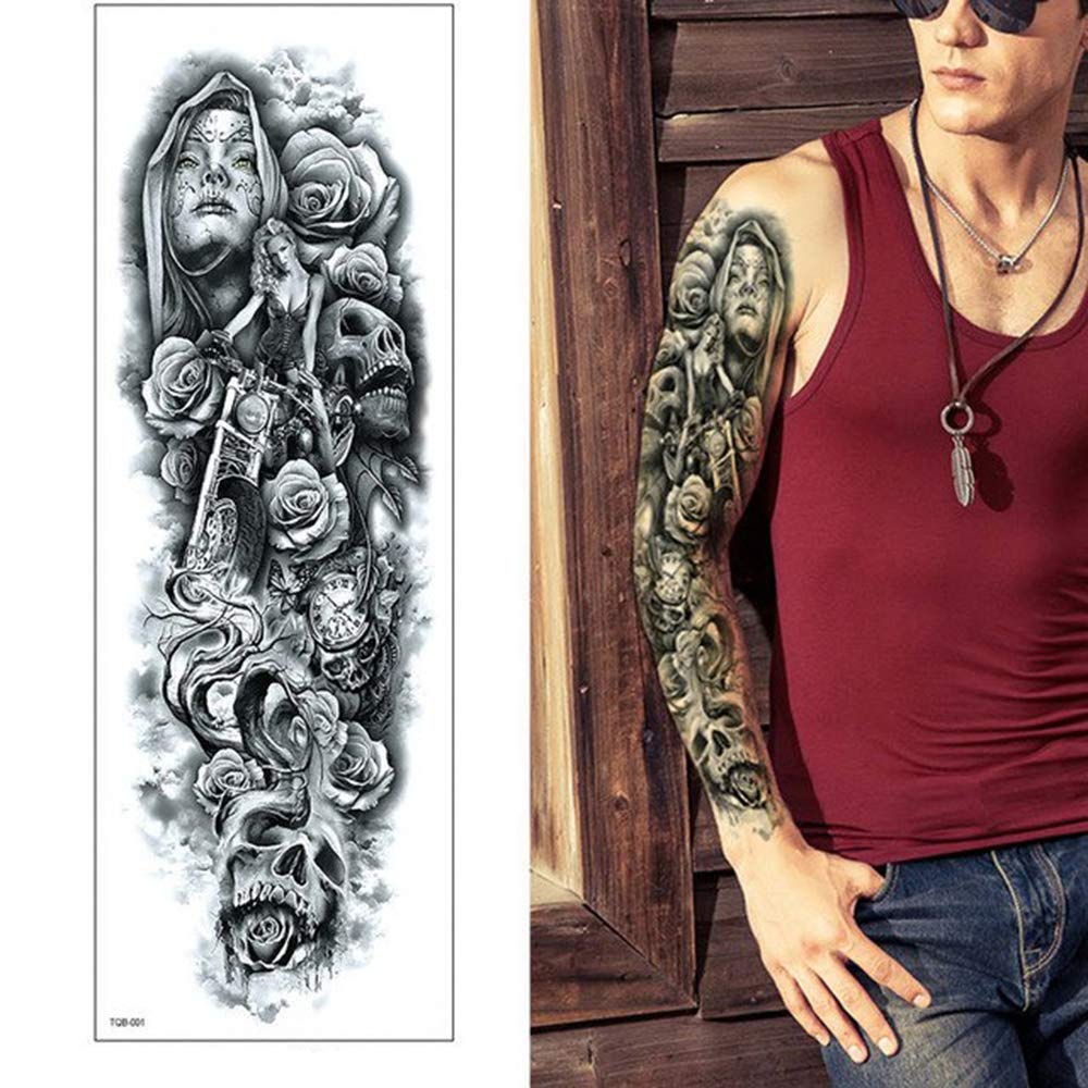 S.A.V.I Full Arm Hand Temporary Tattoo For Men Girls Women Sticker Size 48x17CM