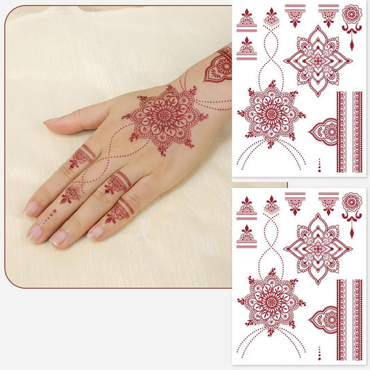 S.A.V.I 2 Sheets - Temporary Mehndi Tattoo Stickers for Hands (16x12 cm) | Red Henna Style | Waterproof, Non-Toxic | Mandala & Floral Design for Women & Girls | Festival & Bridal Use (#44)
