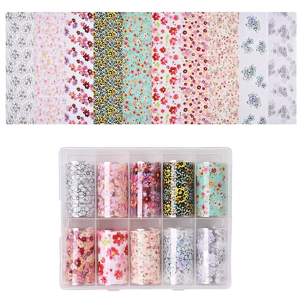 S.A.V.I 10 Rolls Nail Foil Transfer Sticker DIY Holographic Colorful Flowers Nail Decoration
