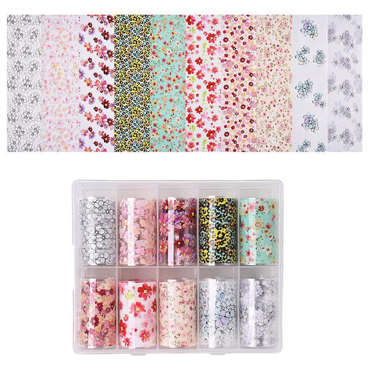 S.A.V.I 10 Rolls Nail Foil Transfer Sticker DIY Holographic Colorful Flowers Nail Decoration