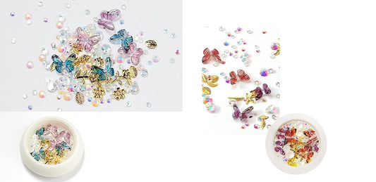 S.A.V.I 2 PCS. Nail Art Butterfly Decorations Multicolor Jars DIY Nail Art Accessories For Manicure