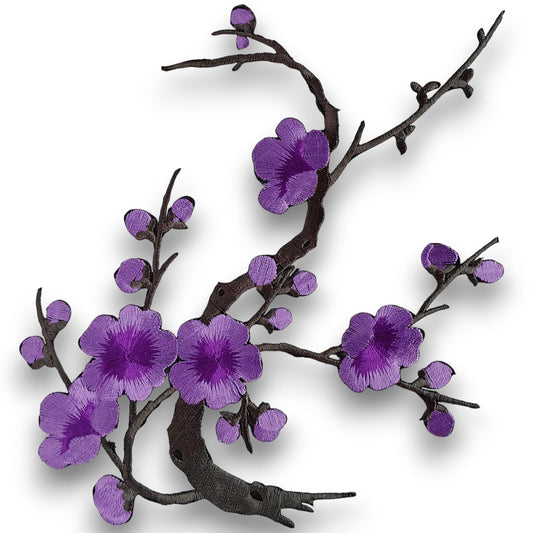 S.A.V.I 3D Purple Cherry Blossom Embroidered Iron-On Patch for Clothes, Sarees, Kurtis, Dresses | Large 7x6.1 inch Floral Applique for DIY, Jackets, Bags | Pre-Glued Fabric Sticker (1 Pc)