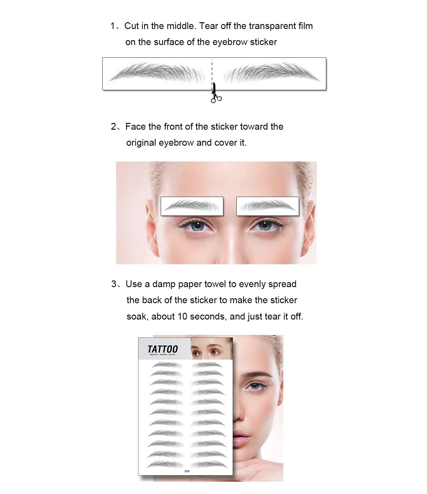 S.A.V.I 8 Pairs/1 Sheet - 6D Hair-Like Eyebrow Tattoo Stickers, Natural Brown Arch Shape, Waterproof & Sweatproof Temporary Eyebrow Patch, Safe Non-Toxic Self-Adhesive, Long-Lasting for Women & Girls (167)