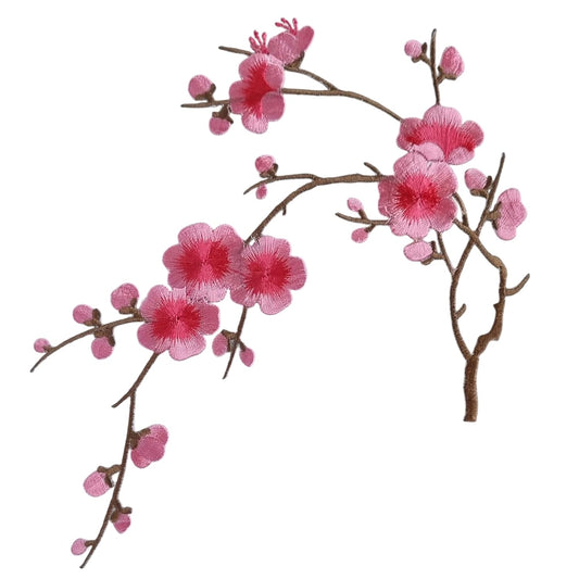 S.A.V.I Cherry Blossom Flower 3D Embroidered Iron-On Patch | Large Pink Floral Applique (21.5cm x 16cm) for T-Shirts, Jackets, Jeans, Backpacks | DIY Heat Press/Sew-On Fabric Sticker | Craft  Fashion Accessory