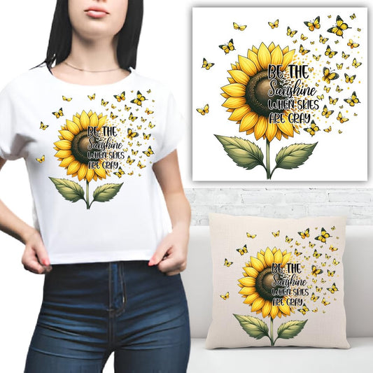S.A.V.I 1PC Sunflower  Butterfly Iron-On Applique Patch - 7.5x8 Inch Heat Transfer Sticker for DIY T-Shirts, Hoodies, Jeans, Bags, Pillows - Washable, Easy to Apply, Vibrant Yellow  Green Design