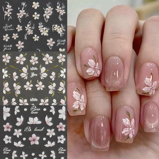 S.A.V.I 3 Sheets 5D Pink Floral Nail Art Stickers for Women – Self-Adhesive Decals, Easy Peel & Stick, Long-Lasting Manicure Decoration for Natural & Acrylic Nails, 10x7cm DIY Nail Designs