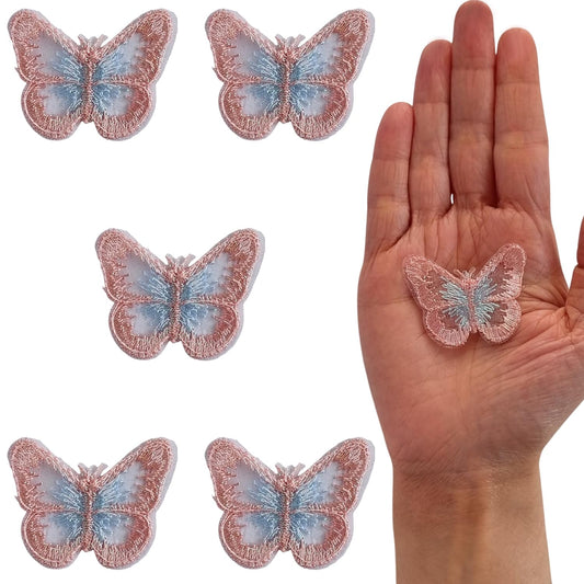 S.A.V.I 5PC 3D Blue Butterfly Applique Patch | Sew-On Mesh Lace Fabric Embroidery for DIY Dresses, Saree, Lehenga, Blouse, Gown, Bridal Wear  Craft | Decorative Sewing Patch (1.7x1.3 in) (Pink Blue)