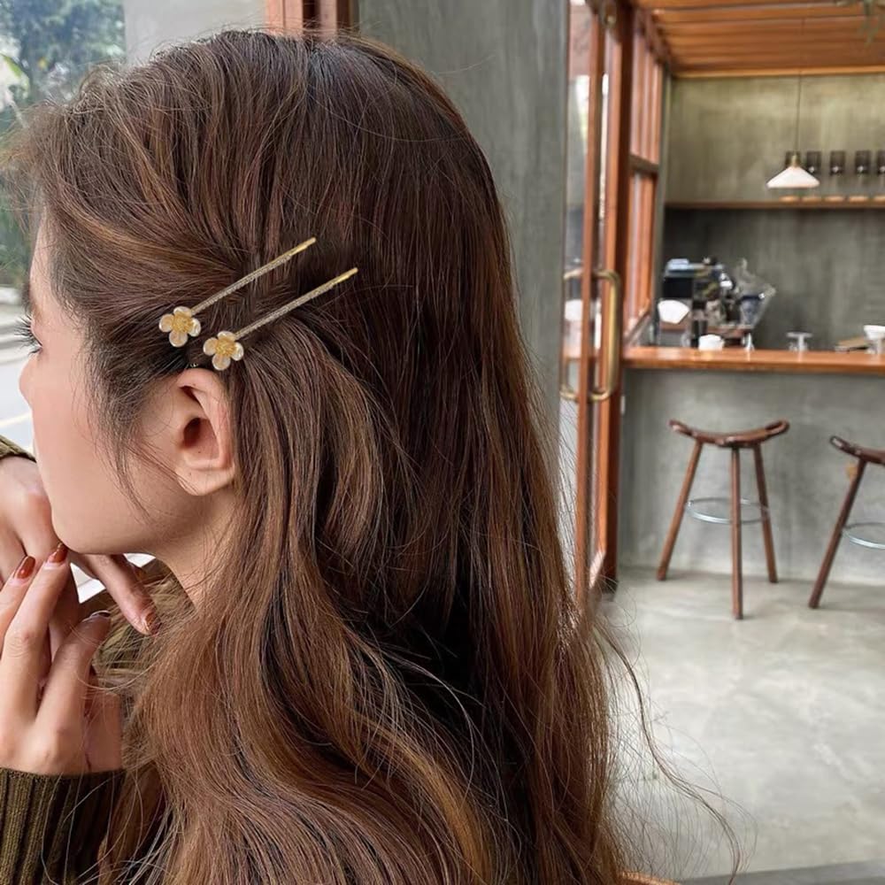 S.A.V.I 1 Pair Golden Flower Rhinestone Hairpins for Women & Girls | Elegant Pearl Bobby Pins | Stylish Hair Accessories for Party, Wedding, Daily | 6.8cm Floral Clips