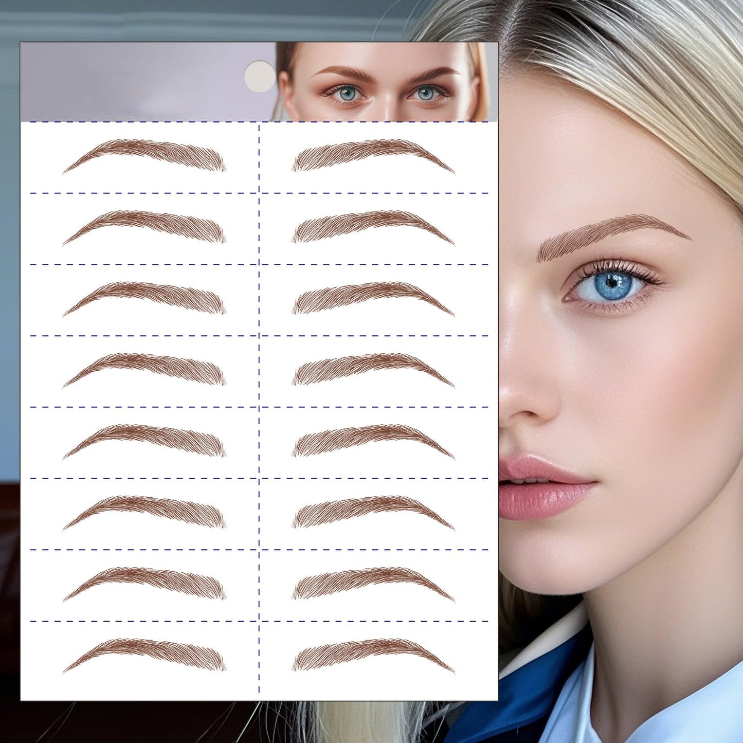 S.A.V.I 8 Pairs/1 Sheet - 6D Hair-Like Eyebrow Tattoo Stickers, Natural Brown Arch Shape, Waterproof & Sweatproof Temporary Eyebrow Patch, Safe Non-Toxic Self-Adhesive, Long-Lasting for Women & Girls (170)