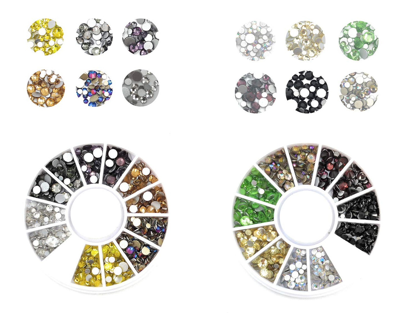S.A.V.I (Pack of 2) 3D DIY Nail Art Flat back Rhinestone 6 Mixed Colors Crystal Manicure Decoration Disc Wheel