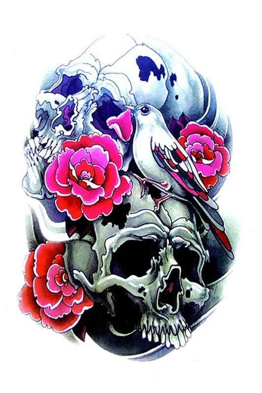 S.A.V.I Temporary Tattoo For Girls Men Women 3D Skull Sticker Size 21x15cm - 1pc.