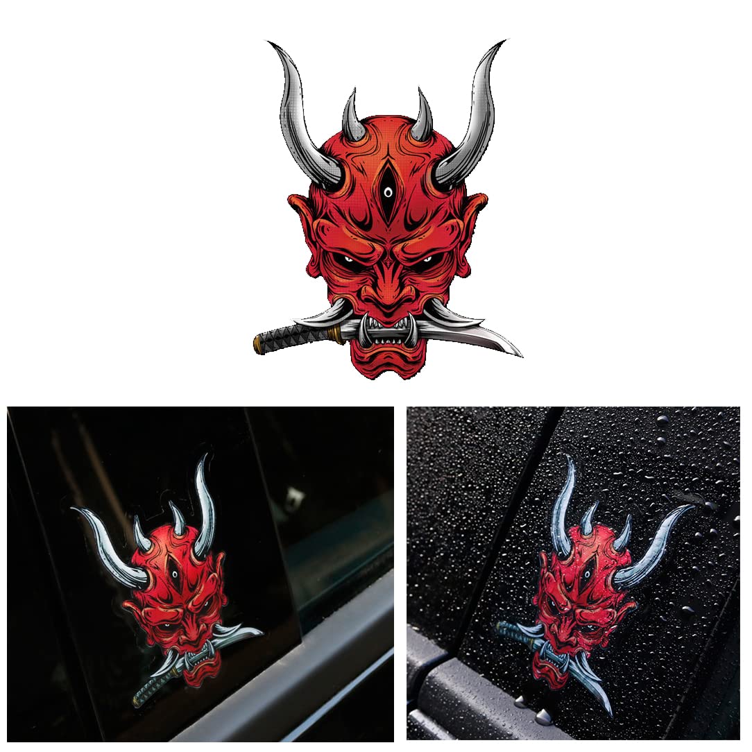 SAVIAURA Samurai Skull Sticker Red - Anti-Scratch, Waterproof, Evil Eye Protection, for Helmet, Car, Bike, Scooty, Laptop - Car Accessories Decorative Stickers
