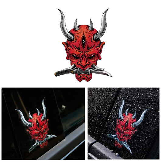 SAVIAURA Samurai Skull Sticker Red - Anti-Scratch, Waterproof, Evil Eye Protection, for Helmet, Car, Bike, Scooty, Laptop - Car Accessories Decorative Stickers