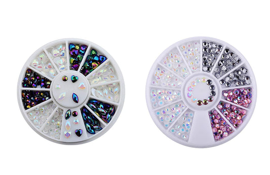 S.A.V.I (Pack of 2) 3D DIY Nail Art Manicure Decorations Disc Rhinestones and Crystals Wheel - 24 Styles