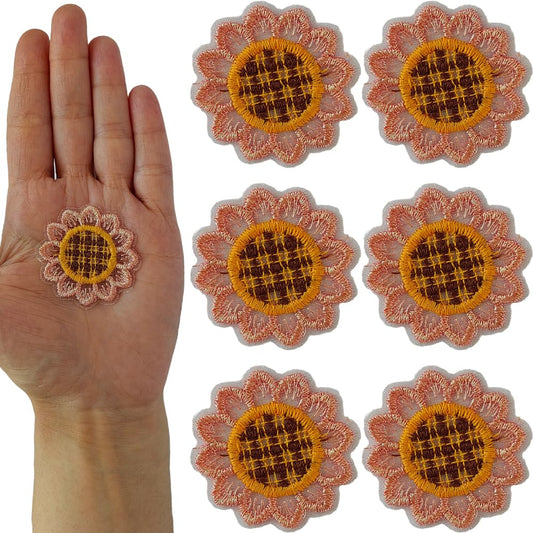 S.A.V.I Non-Adhesive Sunflower Sew-on Embroidered Appliqué Patch Pack of 6, Lightweight 0.4g, Perfect for DIY Embroidery on Clothes, Hats, Bags, Jackets, Craft Projects, Sweater, Jeans (Pink)