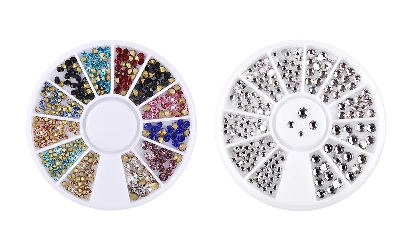 S.A.V.I (Pack of 2) 3D DIY Nail Art Manicure Decoration Disc Colorful  Clear Crystals and Metal Wheel - 24 Styles
