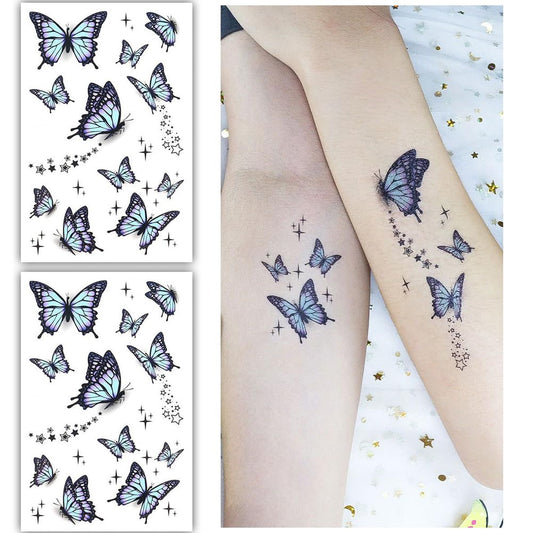 S.A.V.I 2 Sheets - Butterfly Temporary Tattoos for Kids  Adults 12x7.5 cm, Waterproof  Long-lasting, Easy Apply/Remove - Perfect for Parties, Festivals, Gifts - Body Art Stickers