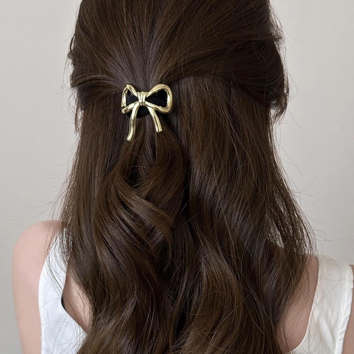 S.A.V.I 2pcs Elastic Hair Ties with Big Alloy Metal Bow | Stylish Gold & Silver Hair Accessories for Women & Girls | Durable Black Ponytail Holders | Cute Rubber Bands Size 4.5 x 4.6 cm