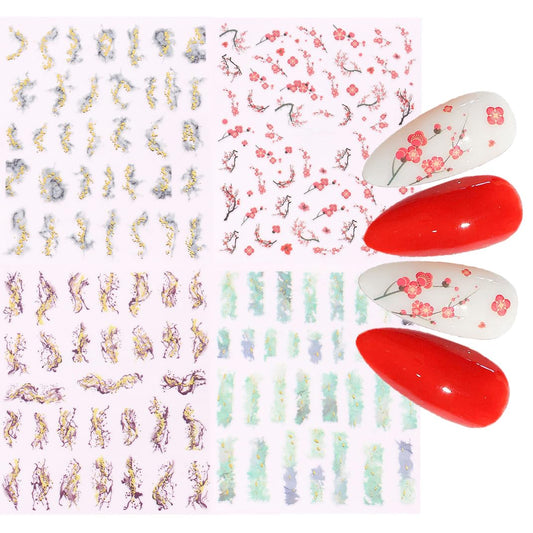 S.A.V.I 4 Pcs Marble Cherry Blossom Nail Art Stickers – Glittery Self-Adhesive Floral  Abstract Designs for DIY Nail Decoration | Easy to Apply, Long-Lasting Manicure Stickers for Women  Girls