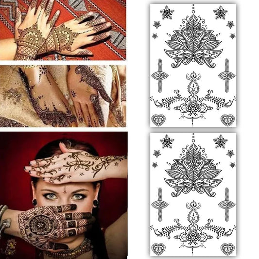 S.A.V.I 2 Sheets - Black Henna Temporary Tattoo Stickers - Mandala  Floral Design, 21x15 cm, for Women  Girls