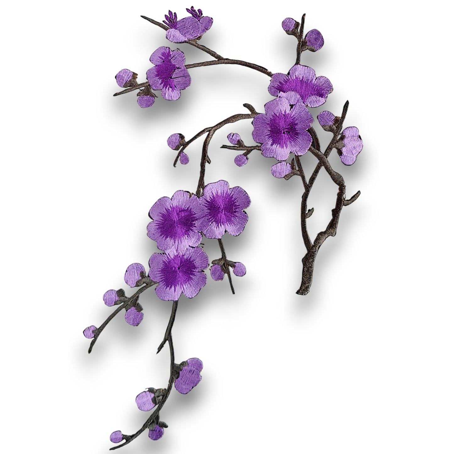 S.A.V.I 3D Purple Cherry Blossom Embroidered Iron-On Patch for Clothes, Sarees, Kurtis, Dresses | Large 8.4x6.3 Floral Applique for DIY, Jackets, Bags | Pre-Glued Fabric Sticker (1 Pc)