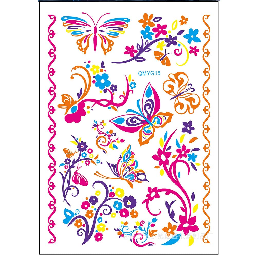 S.A.V.I Neon Temporary Tattoos, UV Color Tattoos For Men Women, Body Face Art, Plants, Butterflies, Armband Tattoo Flash Fake Waterproof Cool Tattoo Stickers, Size- 21x15CM