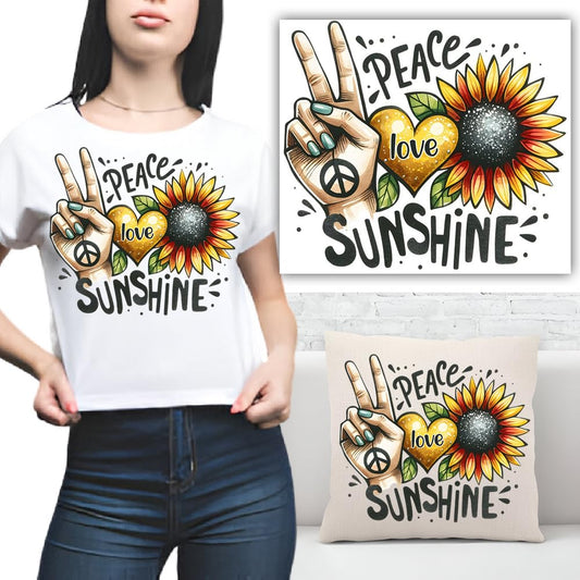 S.A.V.I Peace Love Sunshine Iron-On Patch – Washable Sunflower  Heart Design (7x8.5 Inch) for DIY T-Shirts, Hoodies, Backpacks, Pillows  More – Vibrant Heat Transfer, Durable  Easy to Use