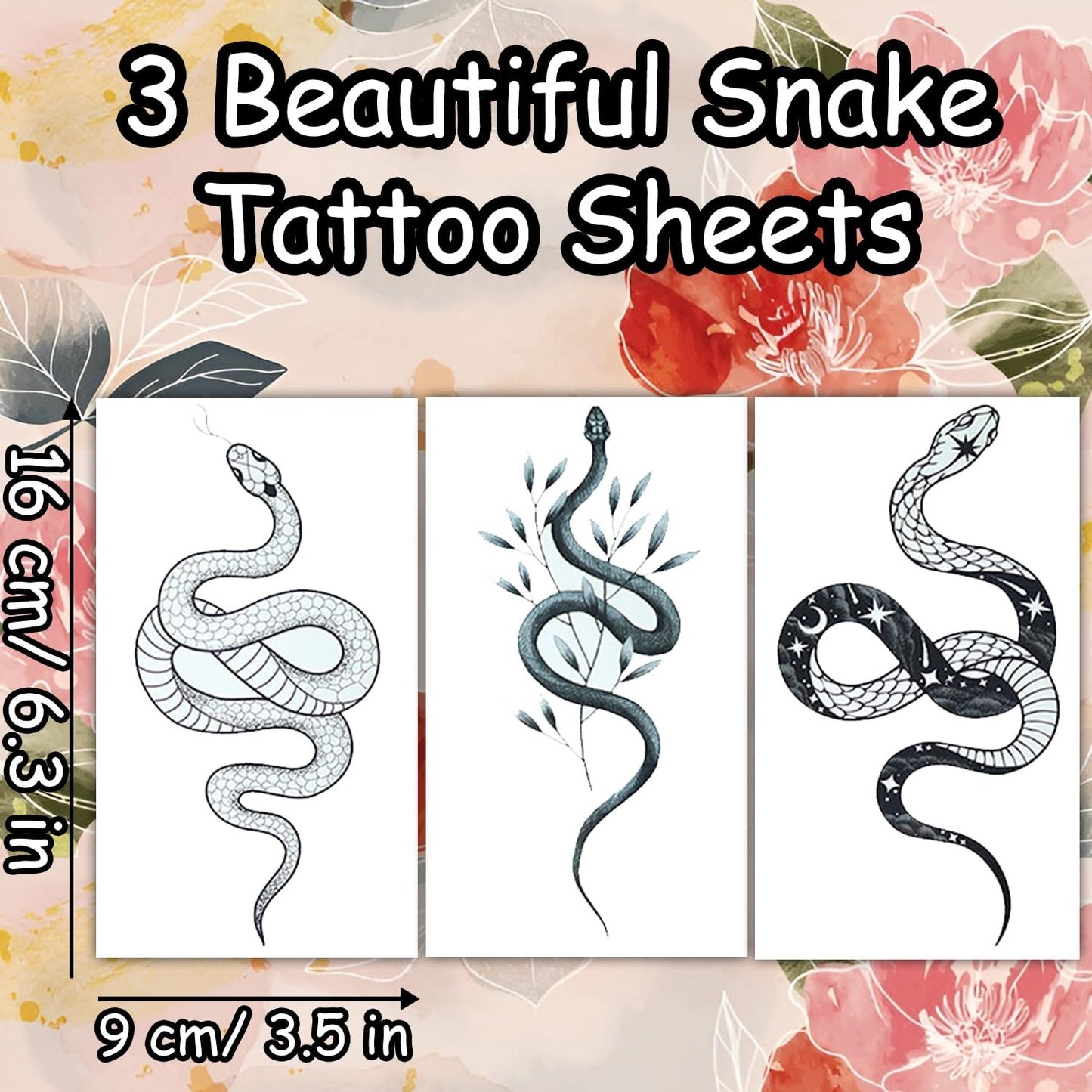 S.A.V.I 3 Pcs Snake Temporary Tattoo for Women & Men – 16x9 cm Safe Non-Toxic Waterproof Black Arm Stickers – Realistic & Aesthetic Body Art for Parties, Photoshoots, Festivals (03)
