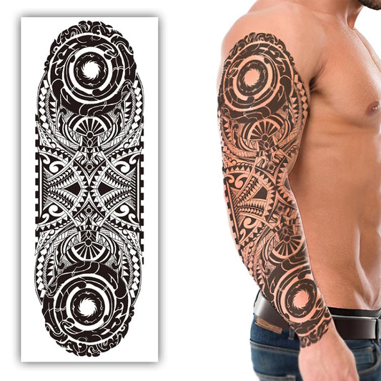 S.A.V.I Full Arm Temporary Tattoo for Men – Large 48x17 cm Black Tribal Design – Waterproof, Long-Lasting, Safe & Non-Toxic – Easy to Apply & Remove – Body Art for Party, Events, Photoshoot