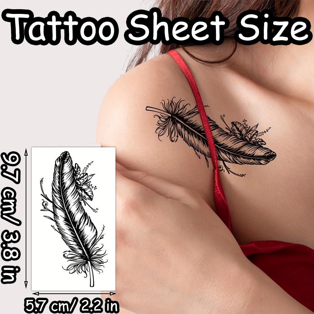 S.A.V.I 30 Pcs Black Temporary Tattoos for Women & Girls – Floral, Feather, Butterfly Designs – Waterproof, Safe & Non-Toxic Body Art Stickers for Hand, Arm, Neck, Back – Easy to Apply & Remove - 9.7x5.7 cm (08)