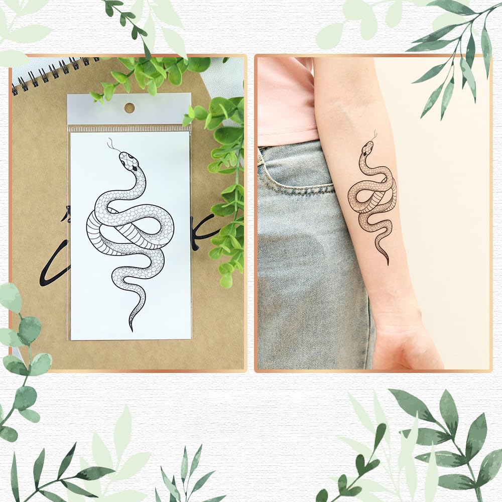 S.A.V.I 3 Pcs Snake Temporary Tattoo for Women & Men – 16x9 cm Safe Non-Toxic Waterproof Black Arm Stickers – Realistic & Aesthetic Body Art for Parties, Photoshoots, Festivals (03)