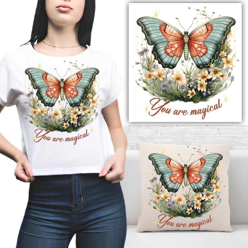 S.A.V.I Colorful Butterfly Design Washable Iron-On Heat Transfer Patch (8.5x7.5 Inches) | DIY T-Shirts, Hoodies, Backpacks, Pillows | Easy-to-Apply Applique Sticker for Clothing  Accessories