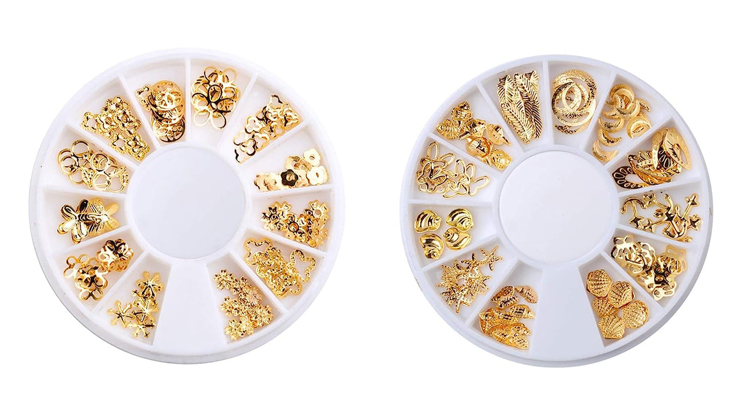 S.A.V.I (2 PCS.) 3D Nail Art DIY Manicure Decoration Disc Wheel Alloy Golden Silver Color