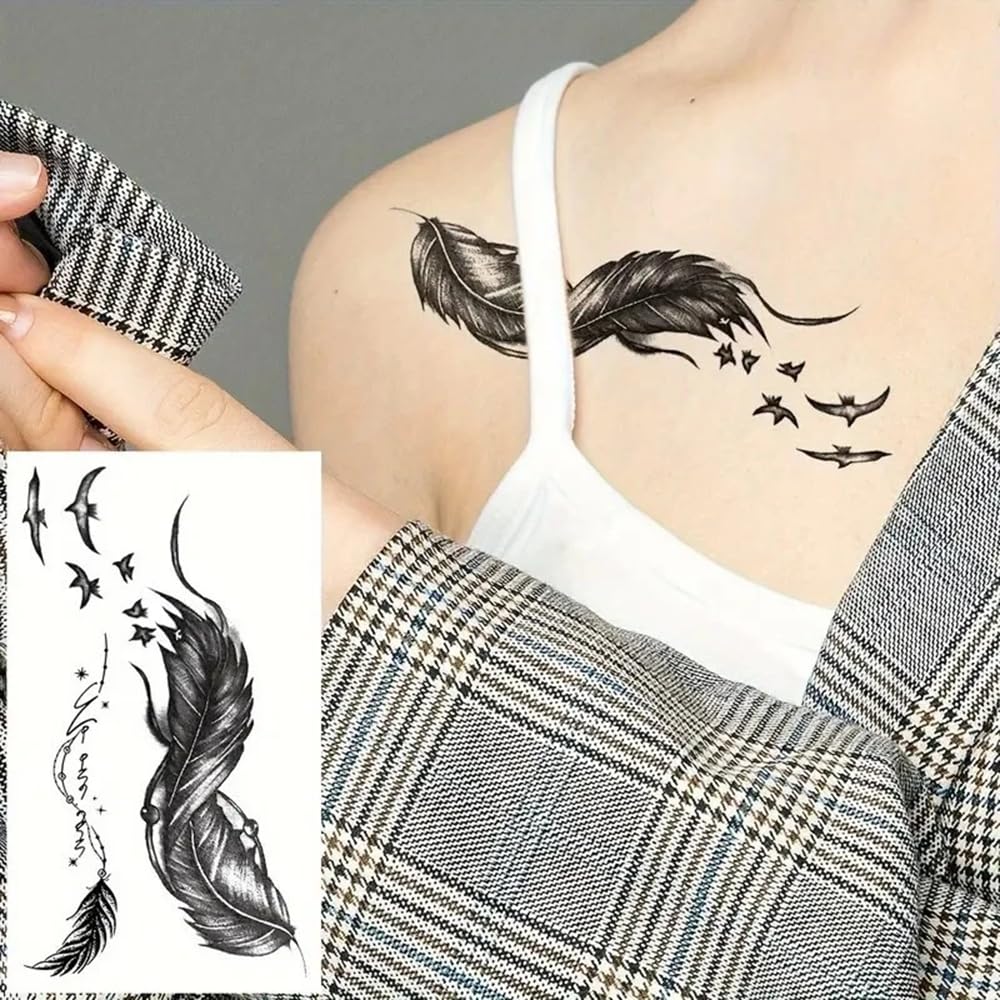 S.A.V.I 30 Pcs Black Temporary Tattoo Stickers for Girls & Women (9.7x5.7 cm) | Waterproof, Non-Toxic Body Art | Butterfly, Floral, Script Designs | Easy to Apply & Remove | Arm, Wrist, Back Use (01)