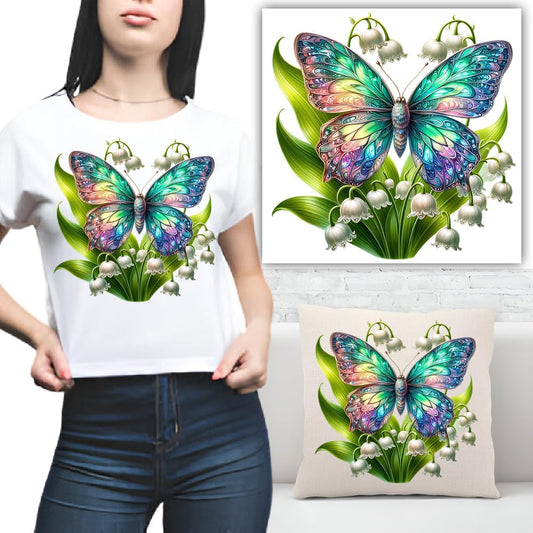 S.A.V.I Colorful Butterfly Iron-On Patch - 8.5x7.5 DIY Washable Applique for T-Shirts, Hoodies, Pillows  Jeans - Lily of The Valley Design, No Sewing Required