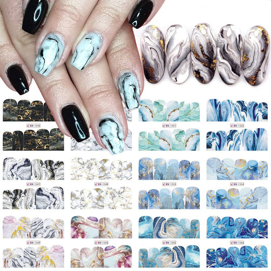 S.A.V.I 12 Sheets of DIY Nail Art Water Transfer Decals Gradient Marbles Nail Tattoo Stickers