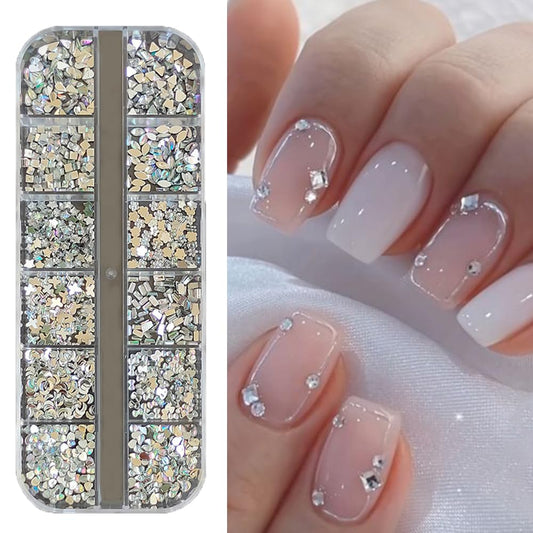 S.A.V.I Flat-bottomed Resin Rhinestones Heart Bowknot AB Color - 12 Different Shapes DIY Nail Decoration Kit for Manicure  Pedicure - Shiny and Durable Nail Art Gems