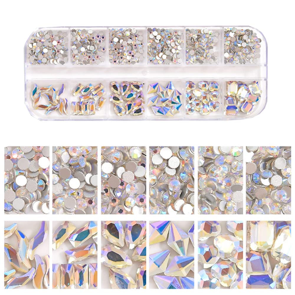 S.A.V.I 12 Grid Nail Art AB Color Mix Shapes Rhinestones Decorations Special-shaped Flat Bottom Palette DIY