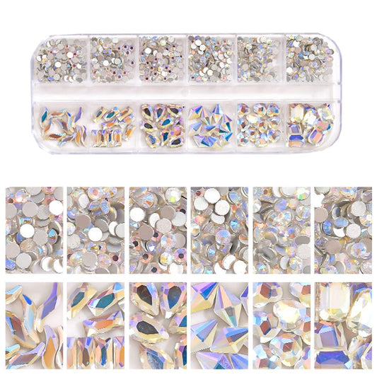S.A.V.I 12 Grid Nail Art AB Color Mix Shapes Rhinestones Decorations Special-shaped Flat Bottom Palette DIY