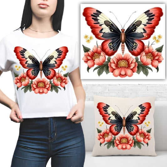 S.A.V.I Butterfly  Flower Applique Patch 1PC Iron-On | 8.5 x 7.5 Inch Heat Transfer Sticker for T-Shirts, Jeans, Backpacks | DIY Washable Embroidery for Clothing, Pillows | Craft Lovers
