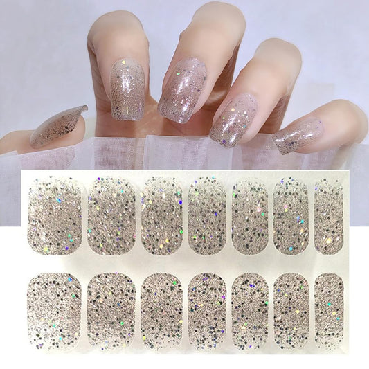 S.A.V.I Gel Nail Stickers, 14 PCS Grey Glitter Ombre Self-Adhesive - Easy Application