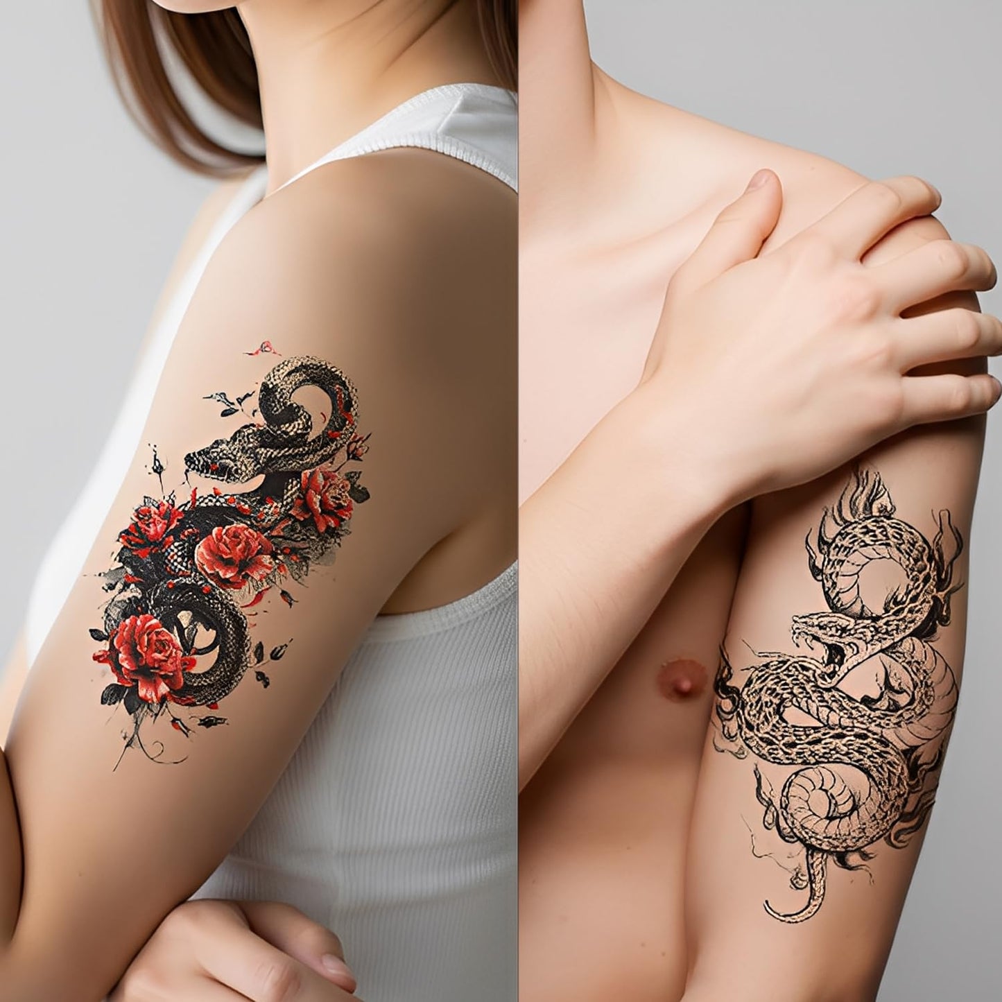 S.A.V.I 3Pcs Large Dragon Serpent Temporary Tattoo Sheets for Men & Women | 21x11cm Waterproof Snake Tribal Design Body Art Stickers | Safe, Non-Toxic & Long Lasting Black & Red Ink (Snake-2)