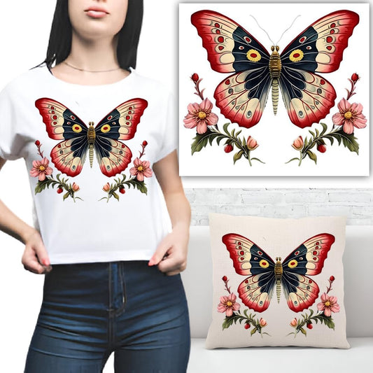 S.A.V.I 1PC Large Iron-On Butterfly Patch (8.5x7 Inch) - DIY Heat Transfer Applique for T-Shirts, Hoodies, Jeans, Backpacks - Washable, Easy to Apply - Perfect for Custom Clothing  Accessories